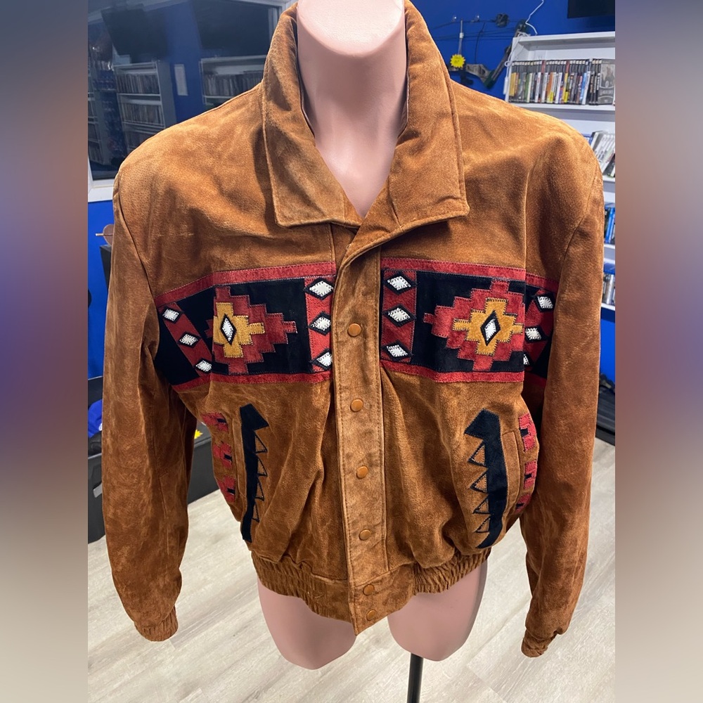 Vintage Tribal Print Leather Suede Echo Mountain by Arturo Jacket XL
